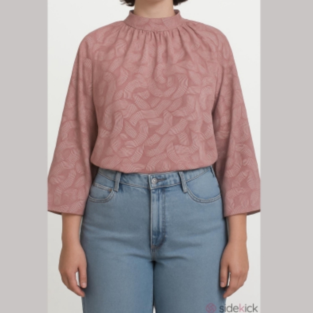 Blouse Pull-over Statement Sleeves Patterned Moch neck Pink-Mauve WORTHINGTON